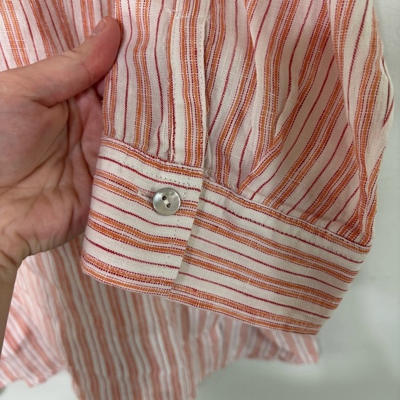 J.Jill Love Linen 100% Linen Tangerine Striped Tunic Blouse Size M - Picture 5 of 8